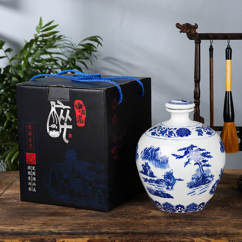 青花瓷装饰礼盒窖藏1/3/5斤酒瓶