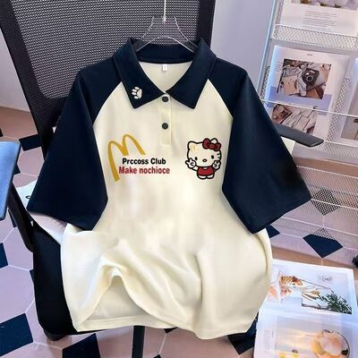 短袖撞色POLO衫印花上衣中大童