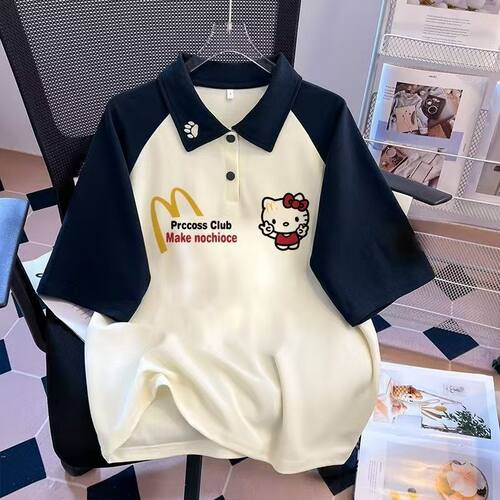 短袖撞色POLO衫印花上衣中大童