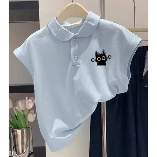 男女中大童纯棉POLO领无袖T恤