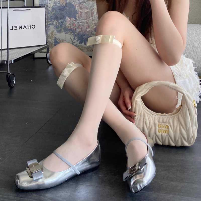 春夏奶白超薄JK中筒袜甜美日系爱心蝴蝶结纯欲风少女lolita小腿袜