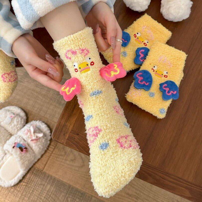立体卡通地板袜秋冬加厚睡眠珊瑚绒保暖袜加绒加厚居家女袜子可爱