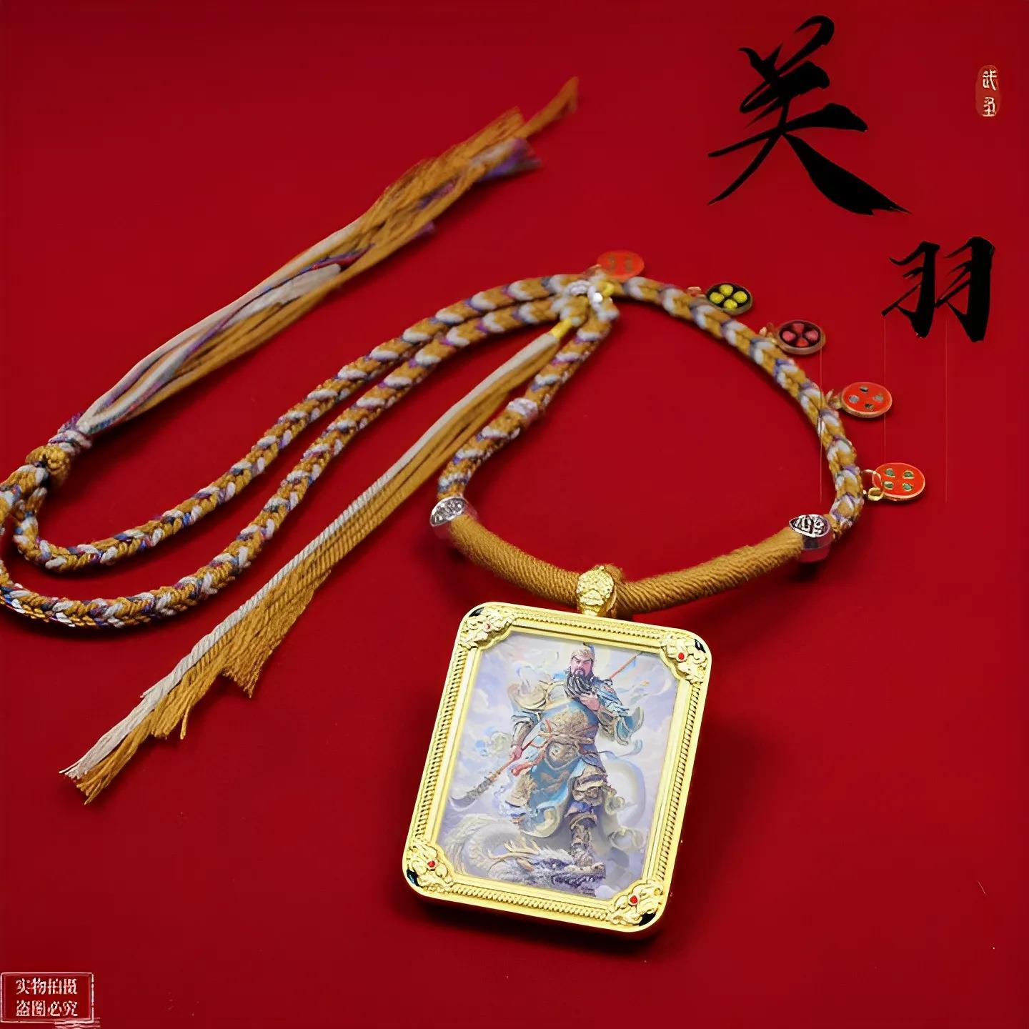 手工一面彩金洒金一面立体关羽武圣关二爷唐卡双面唐卡吊坠批发