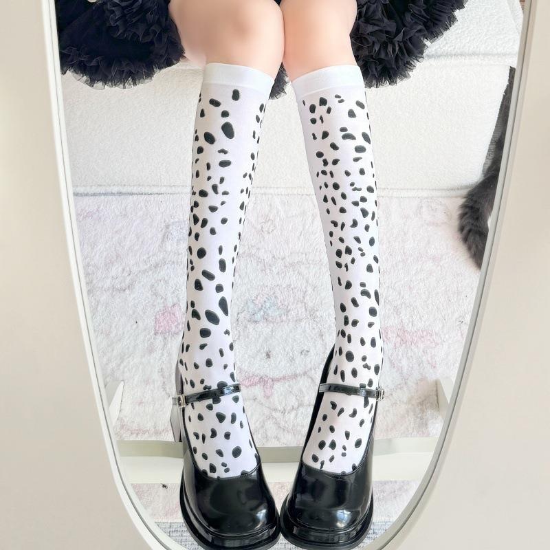 袜子女春夏超薄JK袜黑白斑点堆堆袜黑白牛奶小腿袜中筒袜女日系