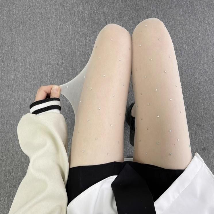 春夏新品性感jk显瘦黑丝烫钻丝袜辣妹闪亮超薄纯欲白丝带钻连裤袜