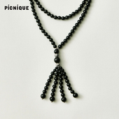 Picnique Eddie 黑玛瑙&白化石串珠流苏长项链项链高级感轻奢小众
