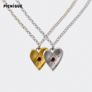 Picnique 光芒爱心红石镶嵌项链