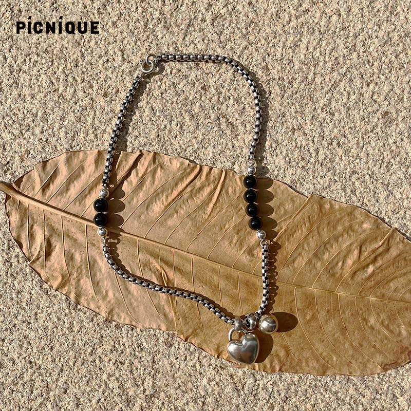 Picnique 复古天然石爱心项链 古金古银黑玛瑙红纹石项链,饰品/流行首饰/时尚饰品新,项链,淘宝优惠券,粉丝福利购,淘宝优惠卷