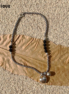 picnique古银黑玛瑙爱心项链