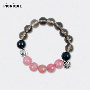 净化平衡守护之力白水晶茶水晶玉髓铜镀银手链手串 Picnique