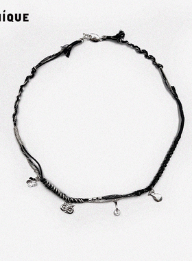 picnique猫头鹰黑银编绳项链