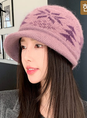 轻奢婆婆兔毛帽秋冬新款大头适合中老年妈妈保暖帽提花优雅盆帽女