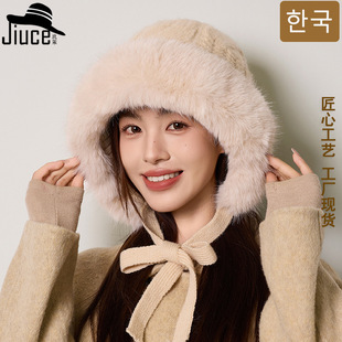 针织帽女士韩国秋冬新款麻花纹毛领毛线帽感显脸小加绒风雪帽