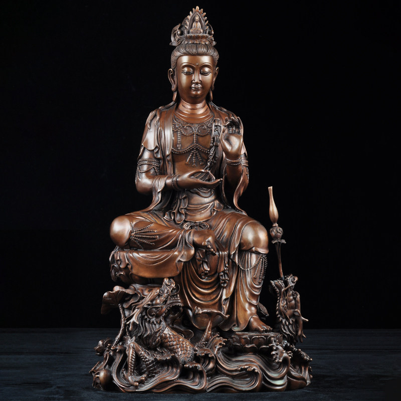 紫铜观音像摆件骑龙观世音菩萨家居客厅装饰品寺庙佛堂佛像供奉