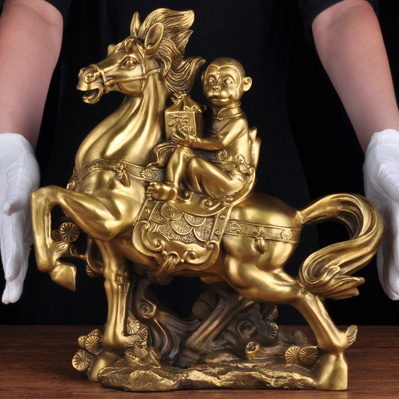 特大号马上封侯摆件生肖铜马猴子办公室桌工艺品客厅玄关装饰摆设