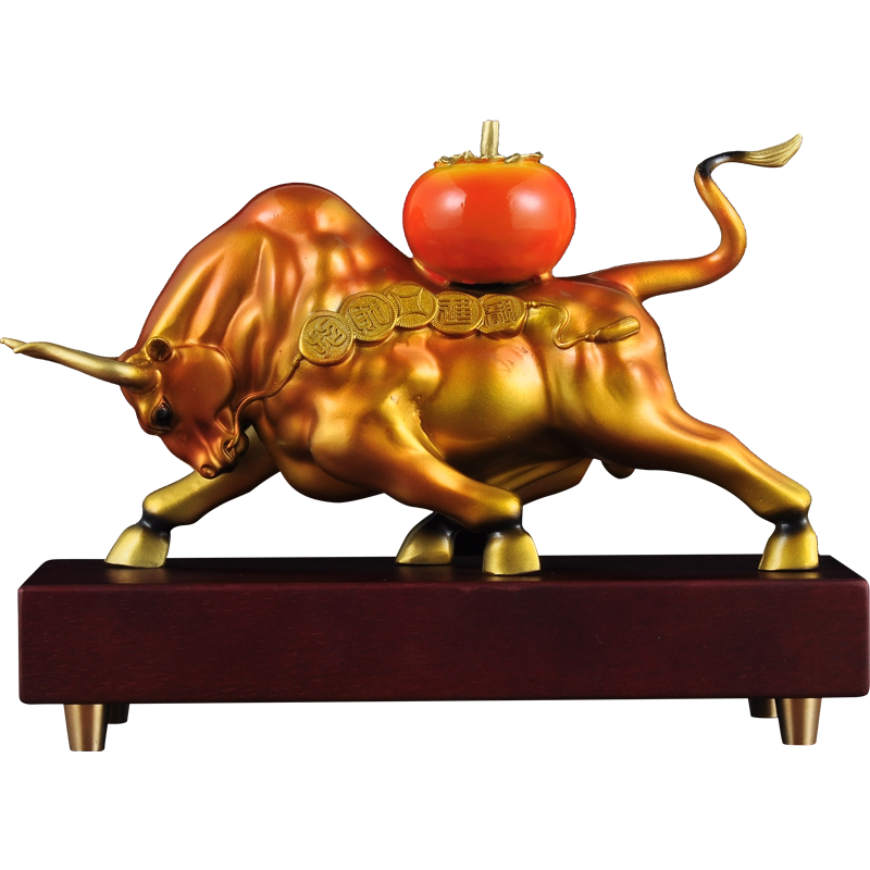 彩铜招财摆件牛势客厅装饰品