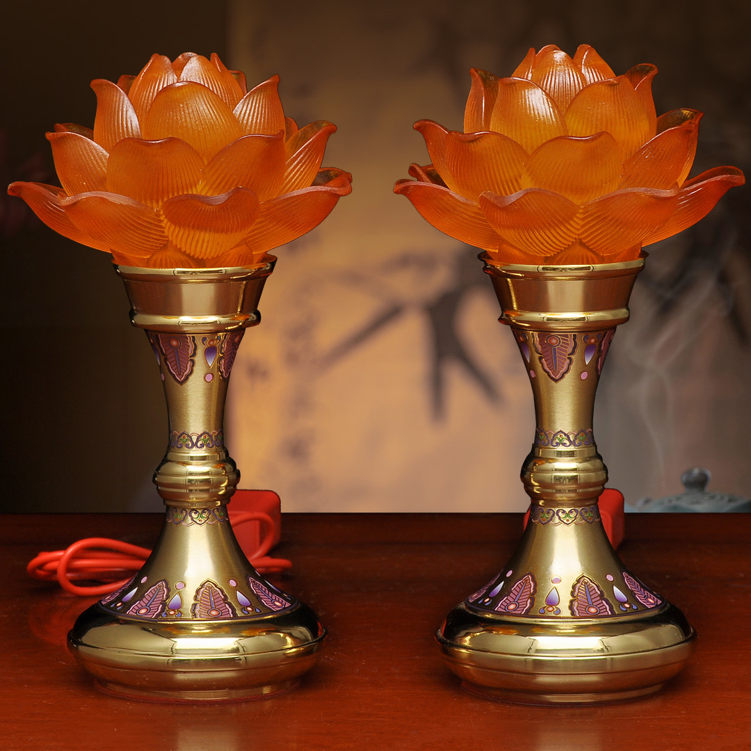 黄铜素面彩色莲花灯led插电供灯家用佛堂供奉佛前灯供佛灯长明灯