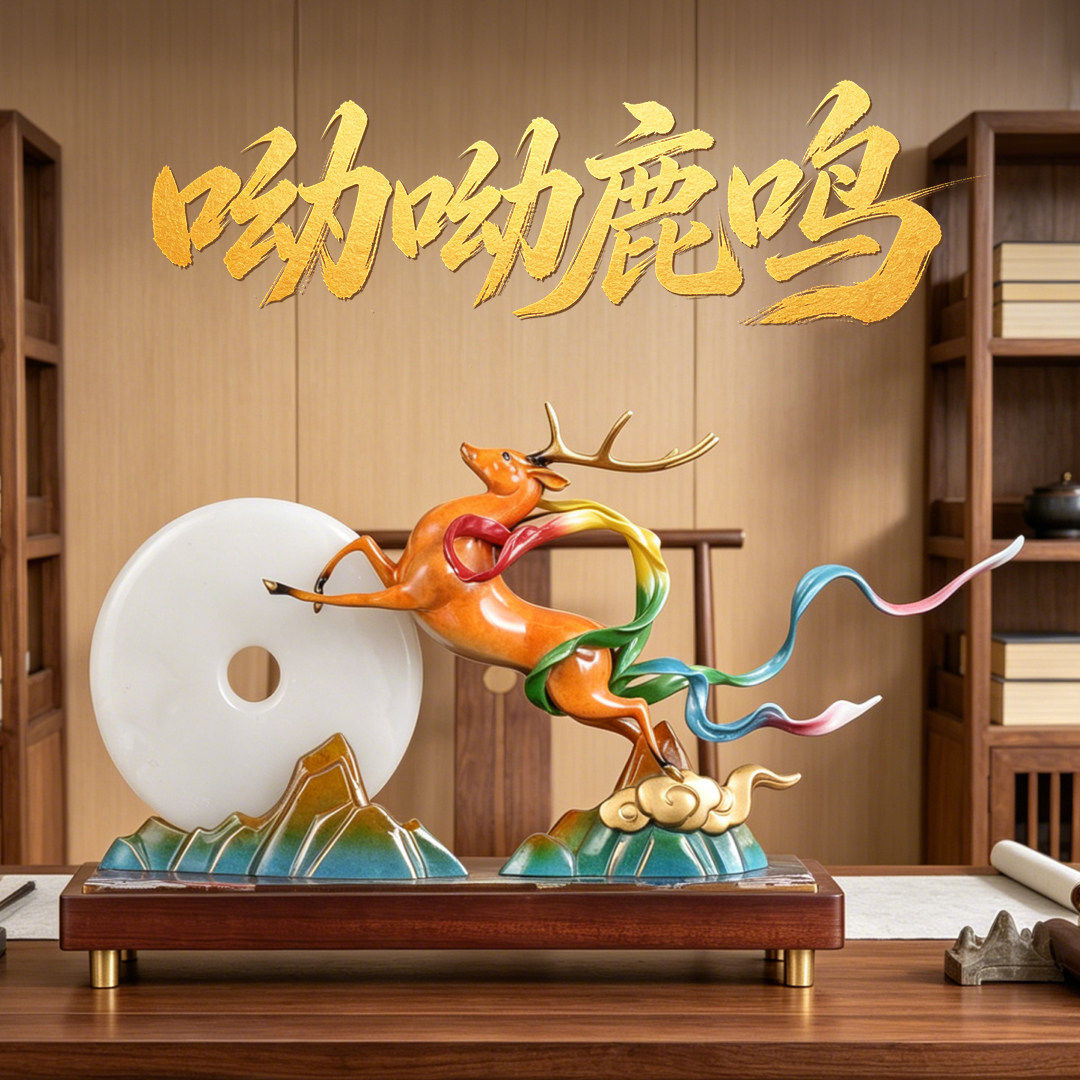 彩铜梅花鹿摆件招财一路