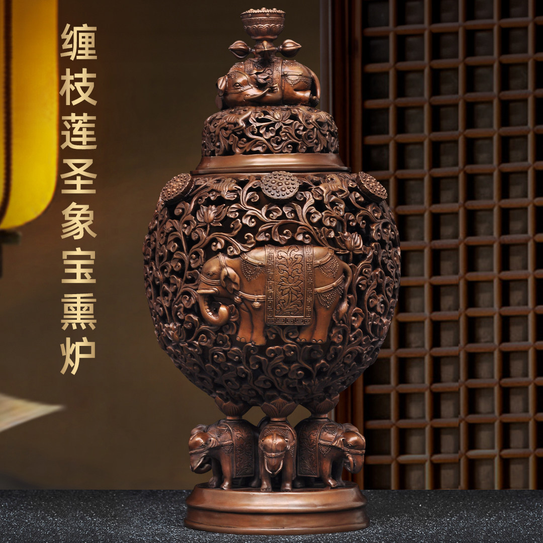紫铜圣象宝莲熏炉香道茶道香炉缠