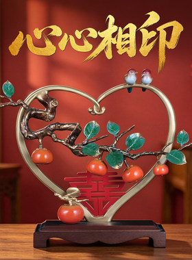 全铜心心相印摆件喜鹊双