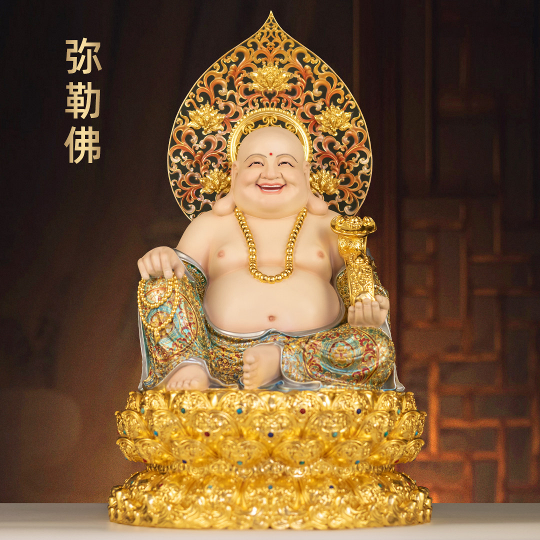 黄铜锦绣珐琅弥勒佛摆件招财笑口常开大肚佛笑佛家用寺庙佛堂供奉