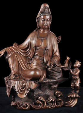 紫铜南海观世音菩萨摆件佛堂