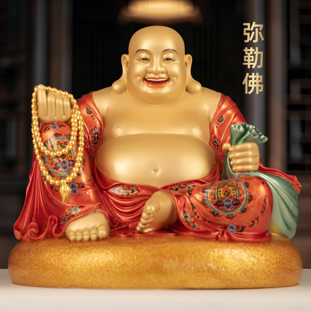 黄铜珐琅彩招财弥勒佛摆件笑口常开大肚佛笑佛家用寺庙佛堂供奉