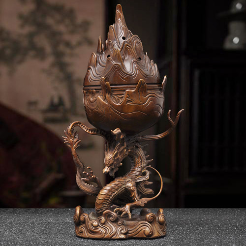 紫铜色御龙博山炉家用茶室中式摆