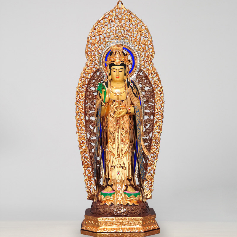 台湾全铜鎏金观世音菩萨佛像家用供奉寺庙佛堂观音站像装饰品摆件