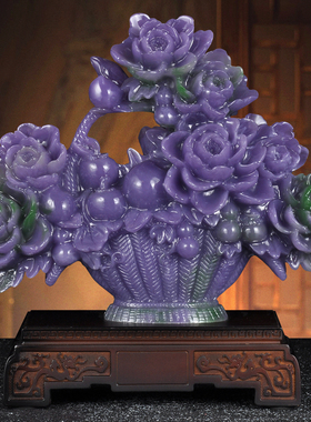 花开富贵牡丹花篮摆件家