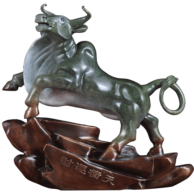 彩铜牛气冲天招财摆件客厅