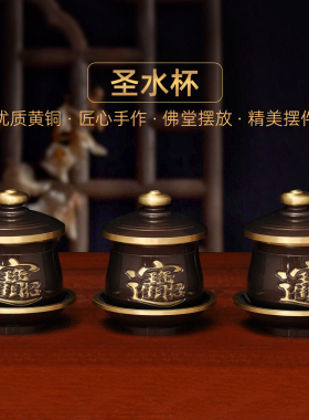 黄铜深啡招财圣水杯家用供财神关公供水杯佛道仙净水杯供佛供杯