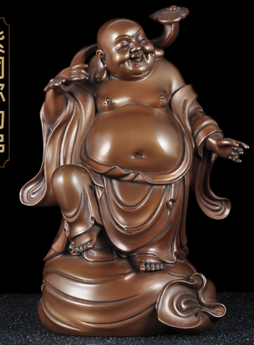 紫铜如意弥勒佛摆件笑口常开客厅