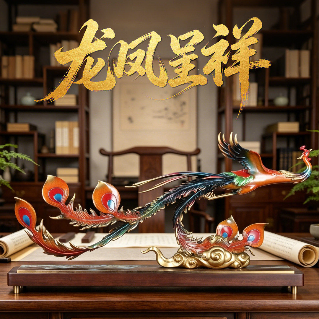 彩铜凤凰摆件凤舞九天招