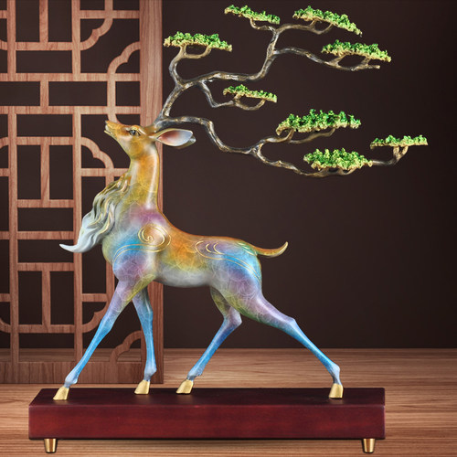 彩铜九色鹿摆件装饰雅信精品