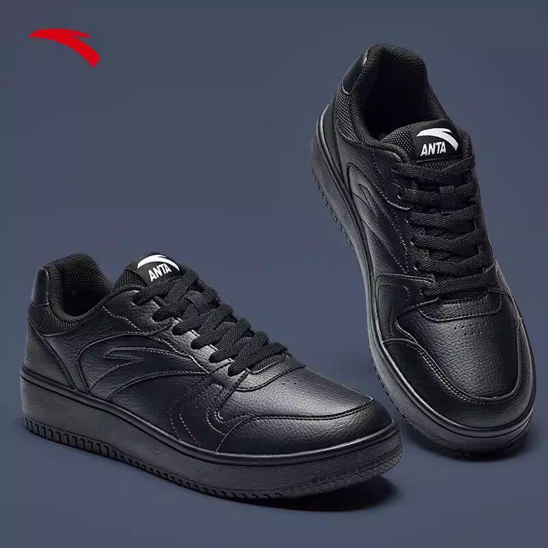 安踏板鞋男士休闲鞋春季新款经典小黑鞋运动鞋低帮黑色运动鞋板鞋