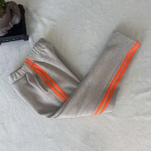 春夏秋冬款灰色校服裤子二橘色橙色桔色两道杠条边加绒运动裤校裤