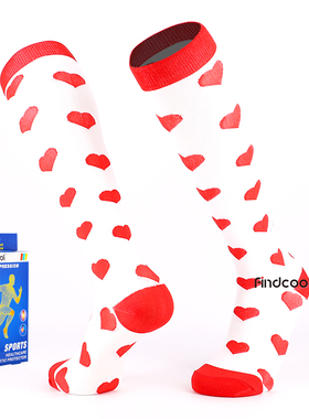 Findcool跑步袜2双马拉松专业运动袜时尚款小腿压缩长筒跑步男女