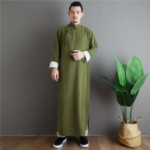 春秋季衣服新款男士唐装雪花缎长衫中国风长款立领复古中式长袍禅