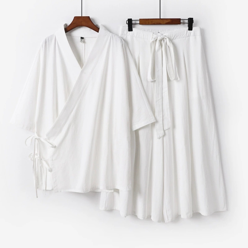 中国春秋季男士中式复古盘扣棉麻亚麻长袖唐装衬衫七分袖汉服上衣