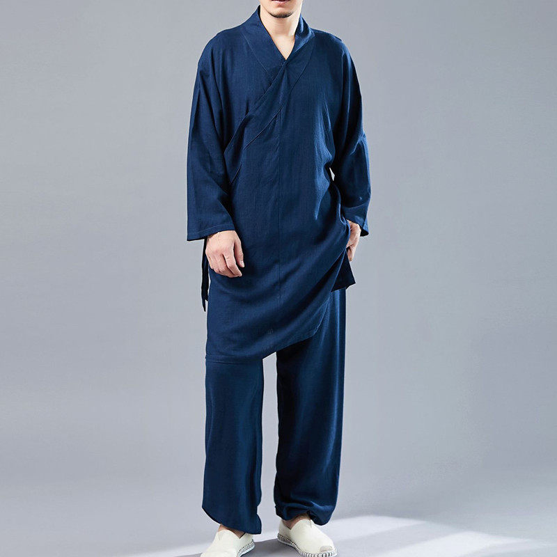 春秋季款薄款纯色道服跆拳道长袖训练服宽松休闲套装男太极服复古