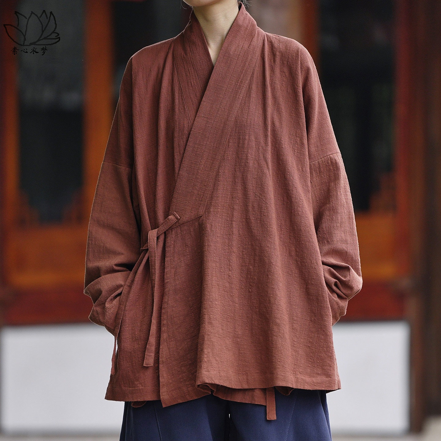 春秋季复古汉服男女款中国风纯棉交领右祍禅意居士服宽松大码道袍