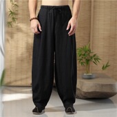练功灯笼长裤 中国风春秋季 阔腿棉麻亚麻宽松大码 中青年男式 休闲裤