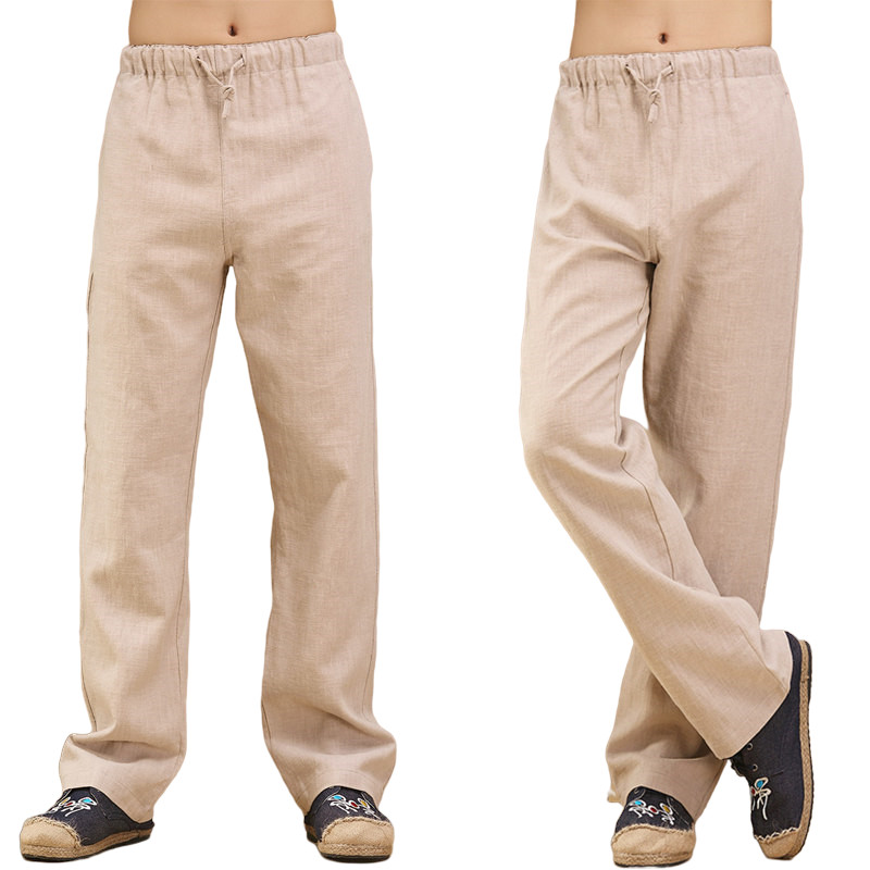 中国风秋冬季亚麻裤子稍厚苎麻