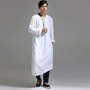 复古茶禅意长袍休闲宽松长衫 中国风男装 棉麻中式 新品 居士服 春夏季