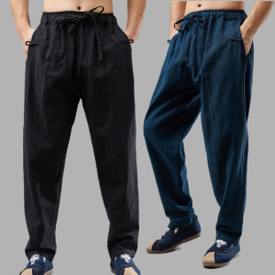 新款 小脚棉麻裤 男式 苎麻透气宽松长裤 显瘦 休闲竖袋裤 中国风春秋季