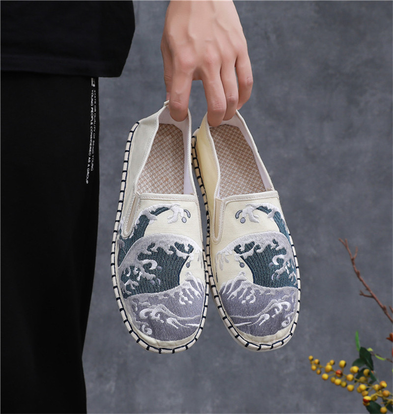 海浪刺绣大理古风丽江古镇锁边软底男款云勾棉麻工棉鞋老人布鞋潮,流行男鞋,帆布鞋,淘宝优惠券,粉丝福利购,淘宝优惠卷