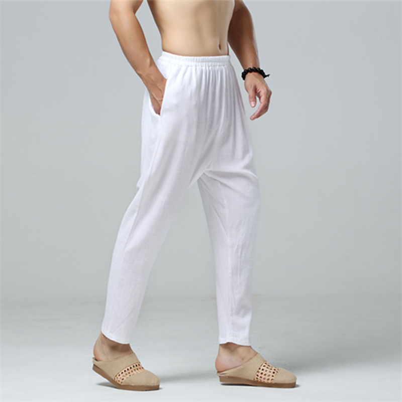 亚麻裤男宽松夏秋季薄款男士休闲裤棉麻小脚哈伦文艺百搭男九分裤