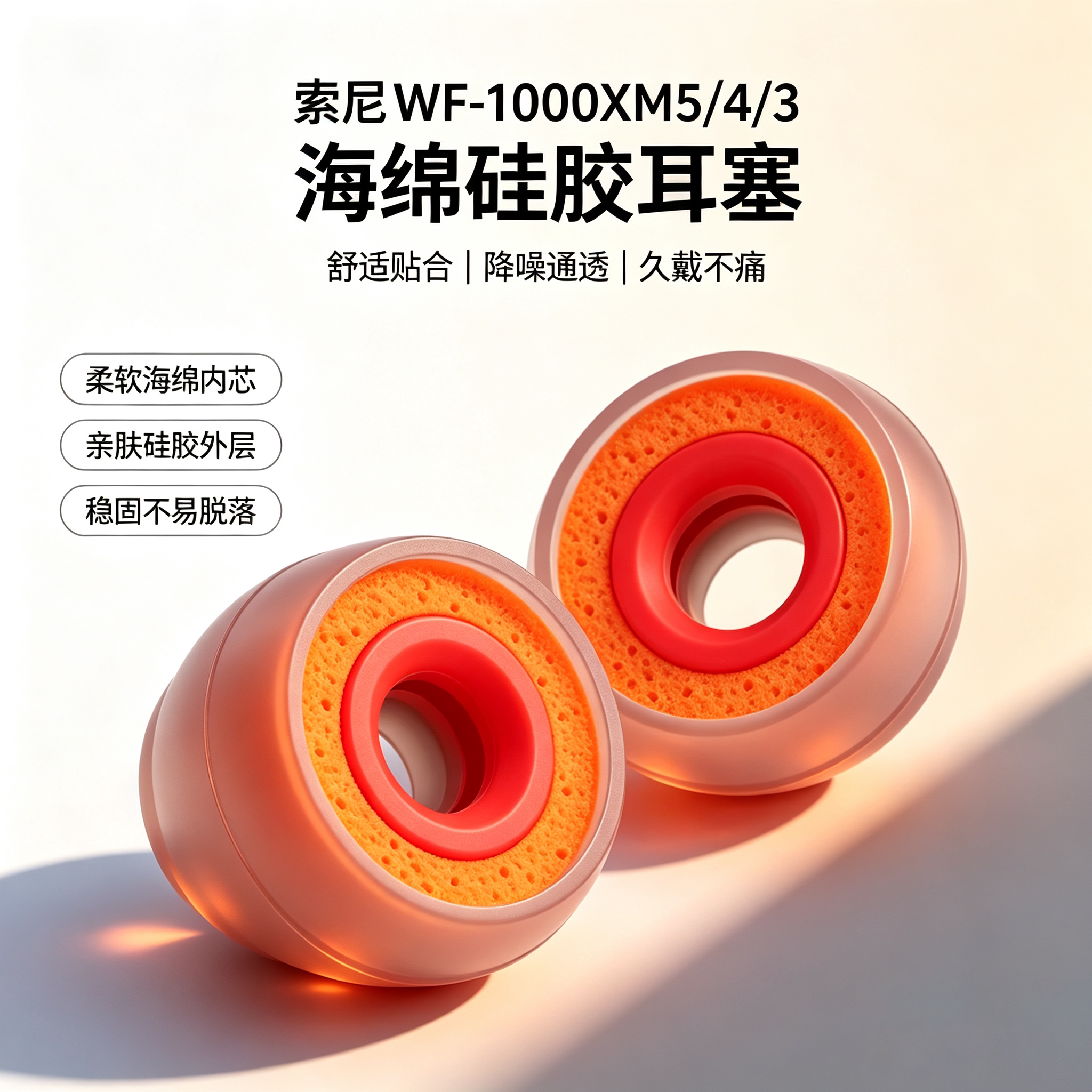 适用索尼WF-1000XM5/4/3/2耳塞套入耳式无线硅胶海绵蓝牙耳帽SY90降噪小橘套配件耳机套记忆棉耳套耳帽