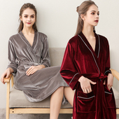 天鹅绒浴袍女夏中长款 浴衣情侣加大码 冰丝家居服春秋金丝绒睡袍男